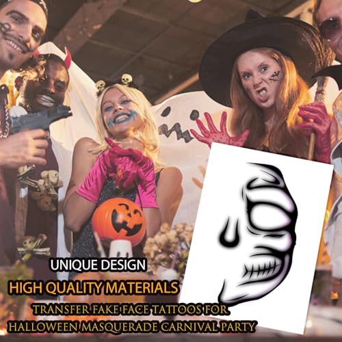 Halloween Skull Face Tattoos - 8 Sheet Temporary Tattoo Stickers