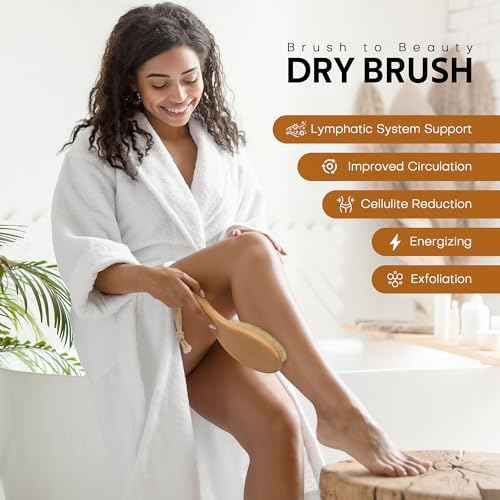 Dry Brush for Body, Natural Bristle Dry Exfoliating Body Brush for Skin Care, Cellulite, Lymphatic Drainage