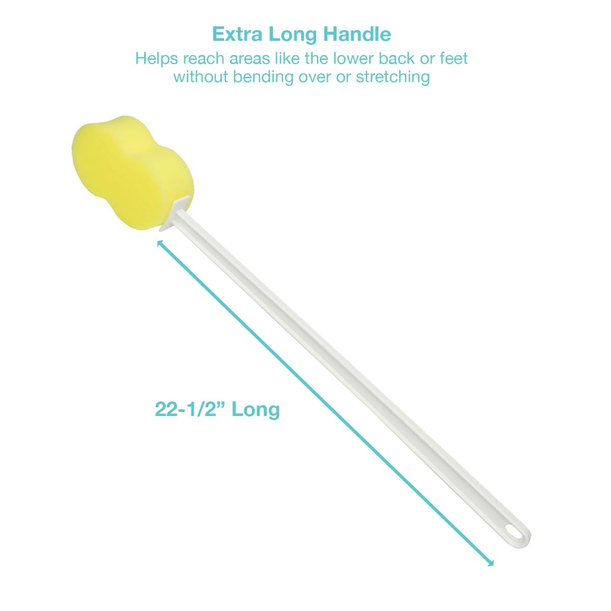 Sammons Preston Long Scrub Sponges, 22.5" Long Handled Washer and Scrubber Tool with Polyfoam Contour Sponge, Bath and Shower Cleaning Aid, Extended Reacher for Limited Range of Motion