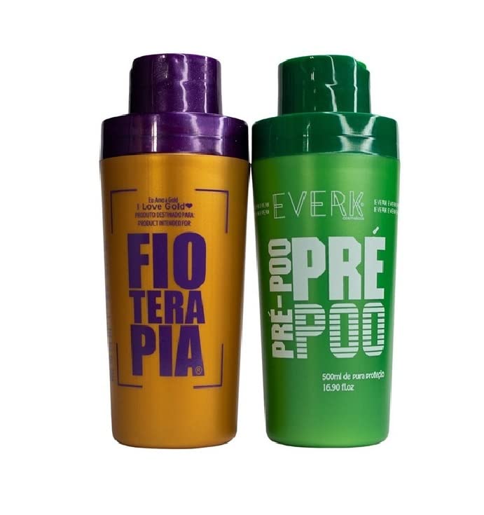 Fioterapia Everk 500ml + Pre Poo Green 500ml |Keratin Treatment | Progressive Brush | Straightening & Smoothing System