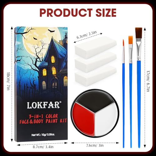 Black White Red Face Paint Kit with Brushes & Sponges