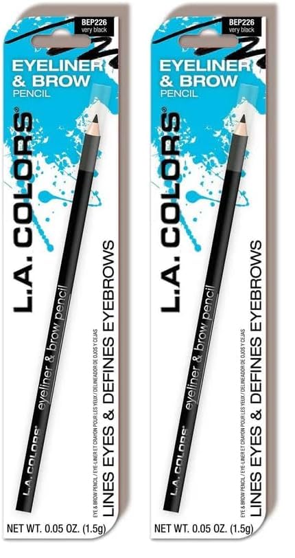L.A. COLORS Eyeliner & Brow Pencil, Very Black (Pack of 2)