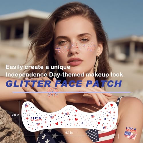 20 Pcs Patriotic Glitter Face Tattoos - 4th of July