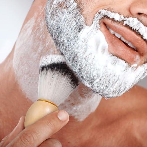 Men S Shaving Brush with Synthetic Bristles and Wood Handle - Salon Shave Tool for Beard Styling and Smooth Shaving 4.05X2.44X1.22 Inch