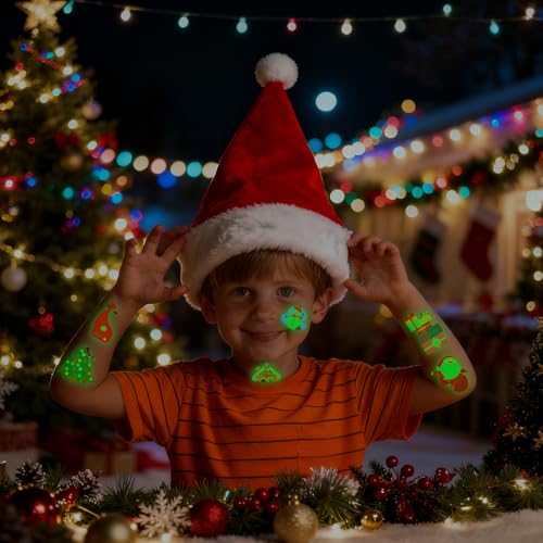 210Pc Glow in Dark Christmas Temporary Tattoos for Kids