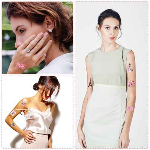 Pink Paris Temporary Tattoos - 200+ Paris Themed Party Decorations Favors Supplies for Girls Women French Theme Birthday Decor Eiffel Towers Bows Romantic Tattoo Stickers Gifts Rewards