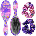 Purple Paddle Hair Brush Gift Set with Satin Scrunchies for Girls