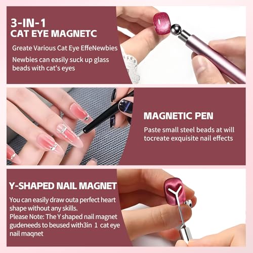 4-Piece Cat Eye Magnet Set – Black Bead-Attracting Nail Pen &