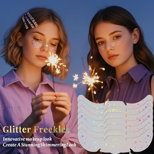 24pcs Holographic Glitter Freckle Stickers - Waterproof Face Tattoo Patches