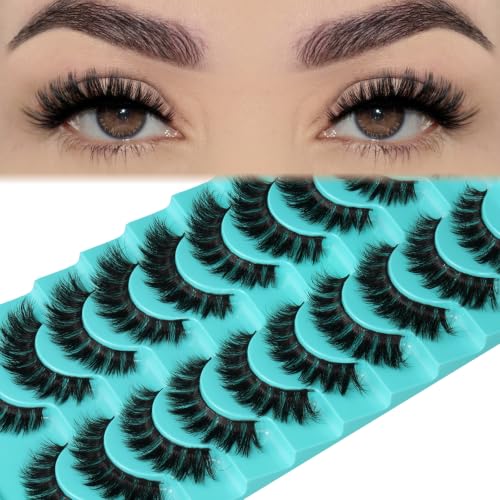 APCYUST 10 Pairs Faux Mink Cat Eye Lashes - Wispy & Fluffy