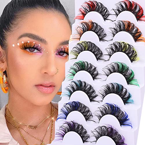 Colored Mink Lashes 7 Pairs - Rainbow 5D Fluffy False Eyelashes