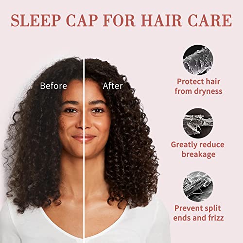 Fittia Satin Lined Sleep Bonnet Medium Brown Red - Adjustable Non-Slip Hair Cap for Locs