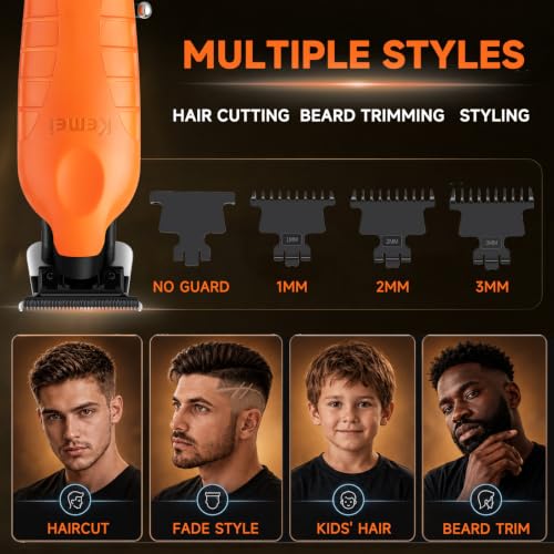 KEMEI 2099 Cordless Hair Trimmer for Men - Orange, Rechargeable, Precision Grooming
