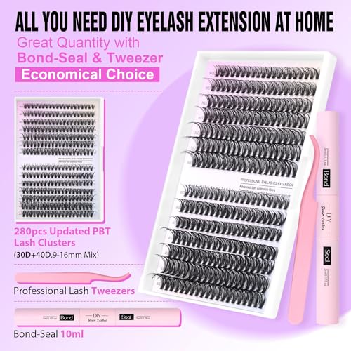 Pawotenes 280pc Cluster Lashes Kit with Bond & Seal 9-16mm