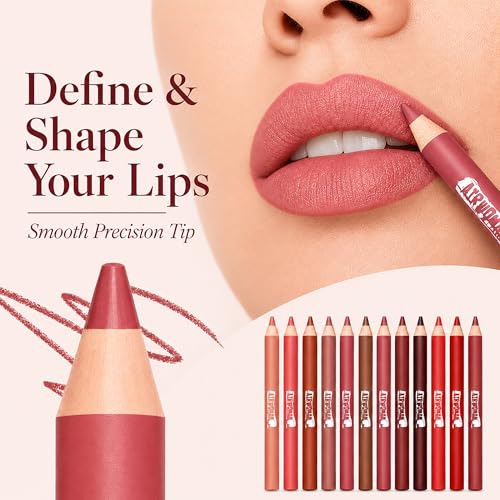 12-Color Waterproof Lip Liner Pencil Set, Matte Long-Lasting