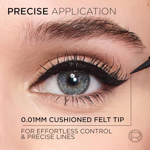 L'Oreal Paris Haute Precision Waterproof Liquid Eyeliner, Smudge-Proof Eye Liner with Micro-Tip, for up to 28HR Eye Makeup Wear, 010 Black Silk