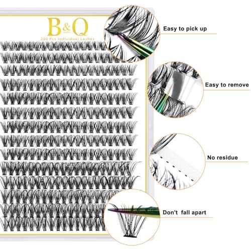B&Q Lash Clusters 280PCS Natural Eyelash Clusters 40D D 9-16mm Individual Lash Wispy Eyelash Extension with Soft Thin Band Classic Look Pesta?as Postizas Comfortable DIY at Home(40D-D-9-16mm)