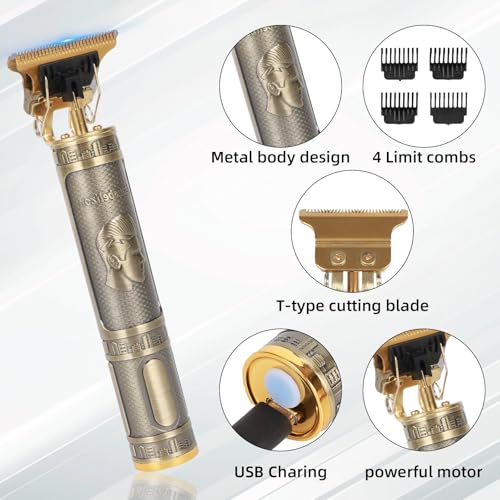 Professional Hair Clipper for Men - Rechargeable Cordless T-Blade Trimmer with 4 Guides, USB-C Fast Charge, Metal Body for Beard, Hair & Body Grooming