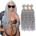 Brazilian Grey Deep Wave Hair 3 Bundles 22" Virgin Human Hair