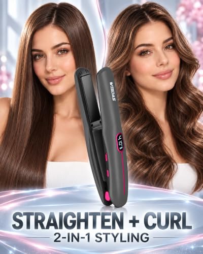WISDAS Grey Cordless Mini 2-in-1 Travel Hair Straightener & Curler