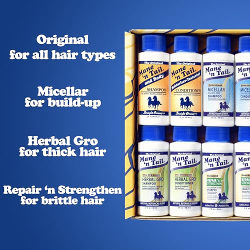 Mane 'n Tail Brand Sampler Trial Size Shampoos Conditioners and Detanglers to Cleanse Strengthen and add Moisture to Hair 15 Piece Set