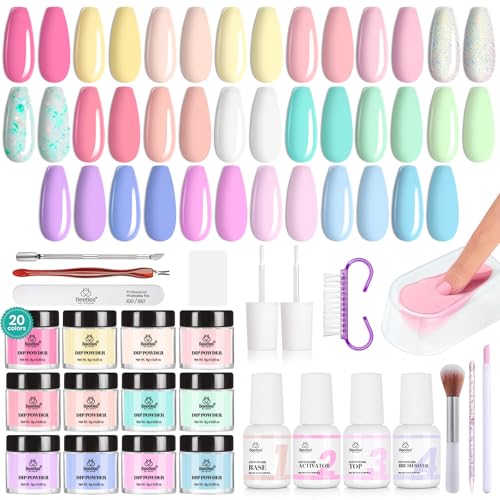 Beetles Dip Powder Nail Starter Kit 20 Colors Nude Pink Dreamy Town Collection Dipping Powder Set Blue Snow White Glitter for Nail Art with Base Top Coat Manicure DIY Salon Complete Accessories