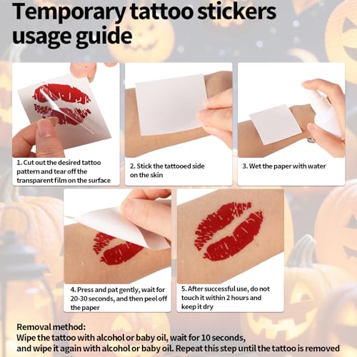 Red Lip Temporary Tattoo Stickers, 10 Sheets Waterproof Self-Adhesive