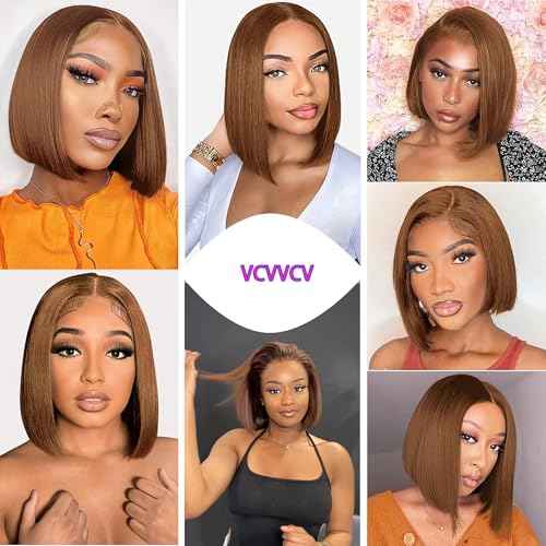 Brown Bob Wig Human Hair 13x6 Hd Lace Front Human Hair Wigs For Black Women Glueless Lace Front Wigs Pre Plucked 180% Density Short Straight Bob Wig 12 Inch