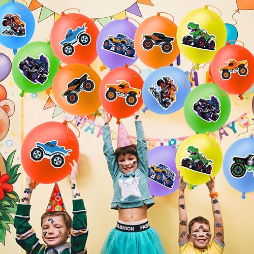 Monster Truck Party Favors 72pc Set - Balloons & Tattoos