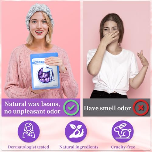 Hard Wax Beads, 400g Heart Wax Beans for Sensitive Skin, Hypoallergenic Waxing Bead for Coarse Hair Removal, Body, Brazilian, Facial, Bikini, Legs, Armpits Women Home Purple