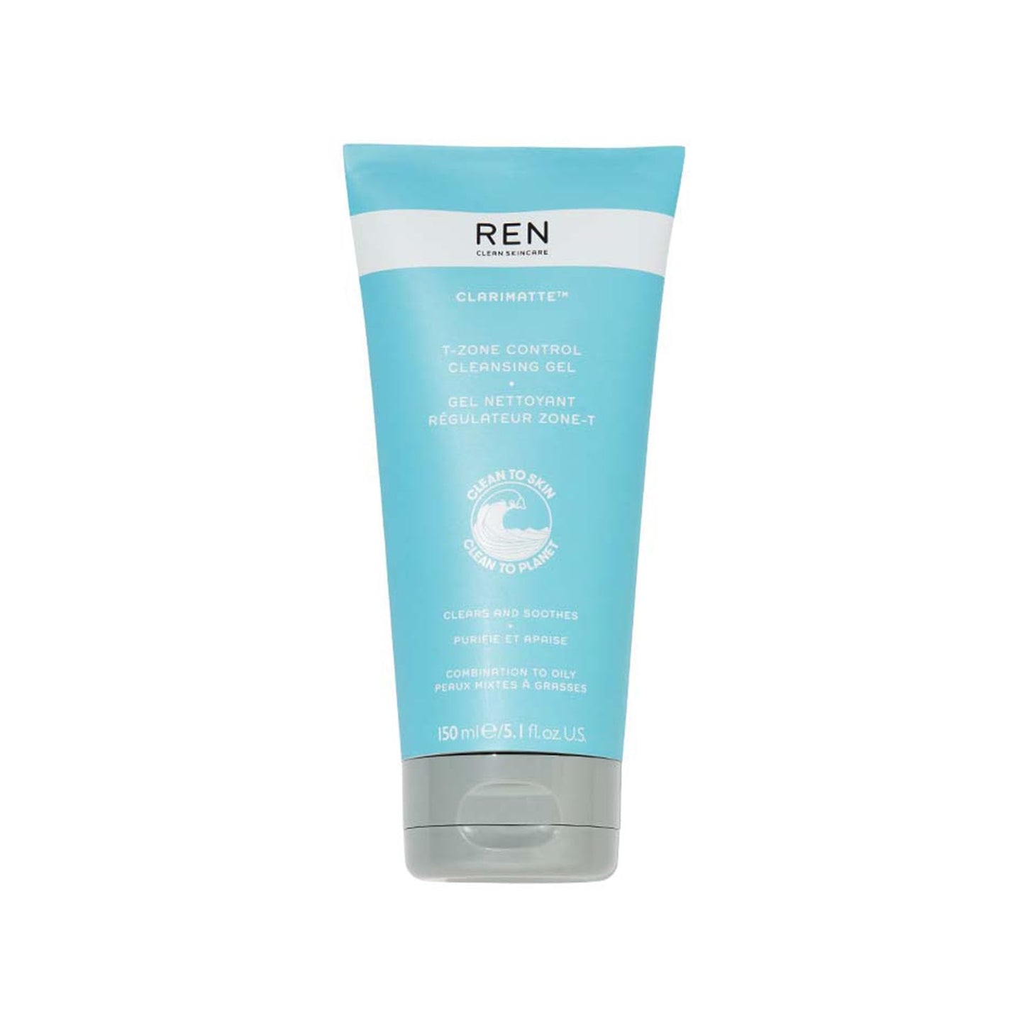 REN Clean Skincare - Clarimatte™ T-Zone Control Cleansing Gel - Balancing Face Moisturizer for Oily or Combination Skin, Cruelty-Free & Vegan