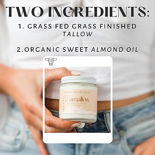 Amallow 100% Grass Fed Beef Tallow Skincare & Lip Balm Set - Whipped Moisturizer for Face & Body (Unscented) + All Natural Tallow Lip Balm (Vanilla Dream)