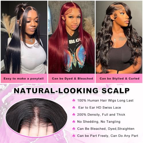 20 Inch Brazilian Human Hair Lace Front Wigs Straight 13x6 HD Natural Hairline
