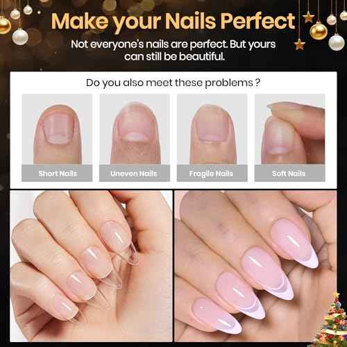 Beetles Medium Almond Nail Tips 576pcs 12 Sizes, Pre-Etched Soft Gel Nail Tips Half Matte Full Cover Press on False Nail Tips Clear Acrylic Nails Glue on Nails DIY Nail Extension Gift for Women