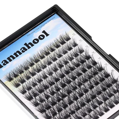 Hannahool 120pcs D Curl Individual Wide Stem Cluster DIY Eye Lashes Extensions Mixed 10-12-14-16mm/14-16-18mm/12-14-16mm Makeup Dramatic Volume Lashes (mixed 12-14-16mm)