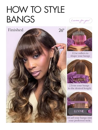 LUVME 7x6 HD Lace Wig with Bangs, 200% Density, Body Wave, Ombre Blonde, Glueless, 16 Inch