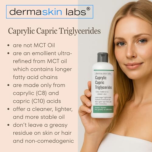 Caprylic Capric Triglycerides Cosmetic Grade Lightweight Natural Emollient from Coconut Oil Ultra Purified MCT Oil DIY Non-Greasy Moisturizer Base for Creams, Lotions, Serums, Hair, Body Oils