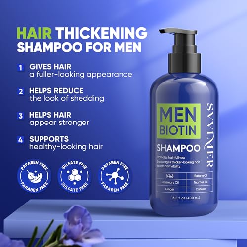 Svvimer Biotin Hair Thickening Shampoo for Men, 13.5 Fl Oz
