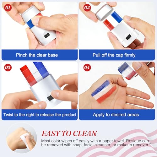 4 Pack Patriotic Face Paint Sticks - Red White Blue