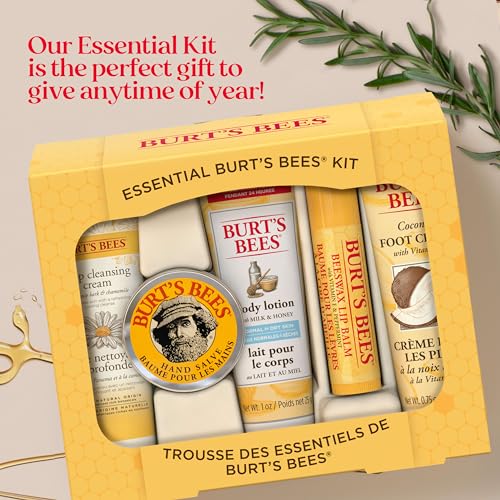 Burt's Bees Gifts Ideas - Essential Everyday Beauty Set, 5 Travel Size Products - Deep Cleansing Cream, Hand Salve, Body Lotion, Foot Cream and Lip Balm