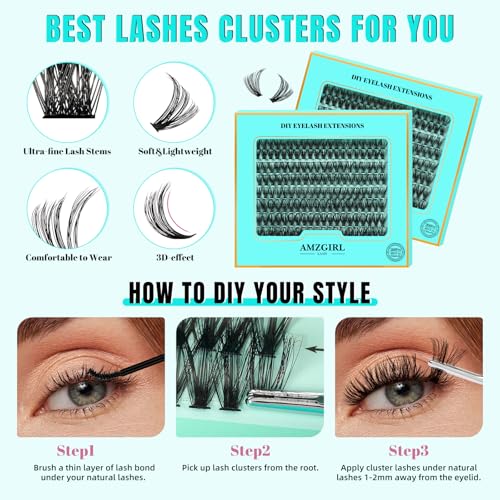 Lash Extension Kit 200PCS Lash Clusters Mix Eyelash Extension Kit with Waterproof Lash Bond and Remover,Individual Lashes with Lash Tweezers for Beginners at Home(30D,D-Mix9-16mm)