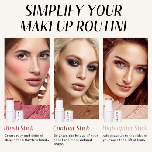 KIMUSE Face Sticks Trio - Blush, Contour & Highlighter Stick Set