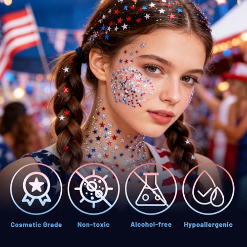 Red White Blue Star Glitter Stick for Face & Body