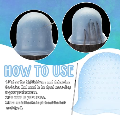 Jexine Reusable Hair Highlighting Cap Set with Hooks - 2 Pcs