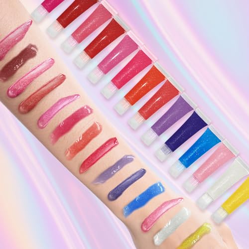 Kids Lip Gloss Set, 14 Shimmer Colors, Non-Toxic, Fruit Scented