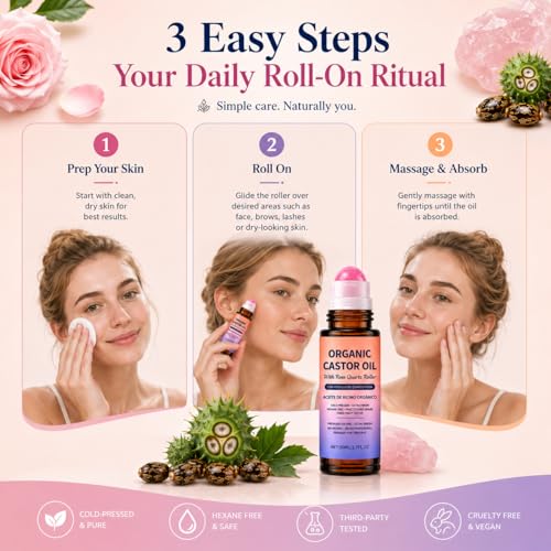 Organic Castor Oil with Rose Quartz Roller Ball