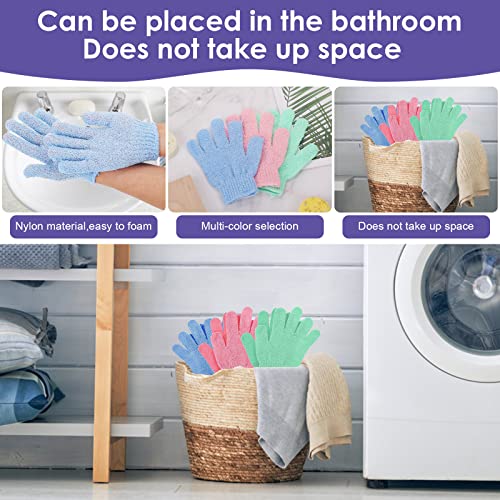 Sibba Exfoliating Bath Gloves 3 Pair - Shower Body Scrub Mitts