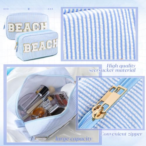 Sanwuta Seersucker Cosmetic Bag with Chenille Patches - 8.46"