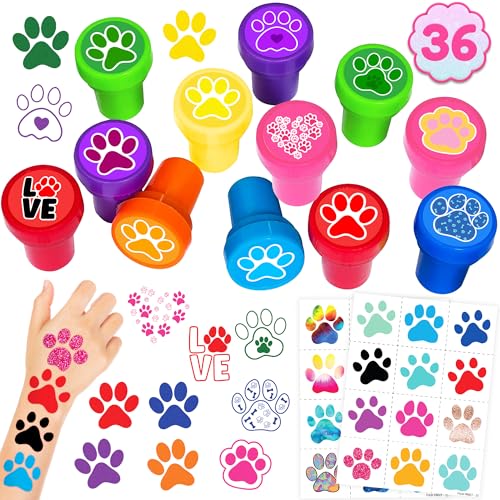36-Piece Paw Print Party Favors - Stamps & Tattoos