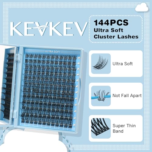 KevKev Lash Clusters 144 Pcs Fluffy DIY Eyelash Extensions